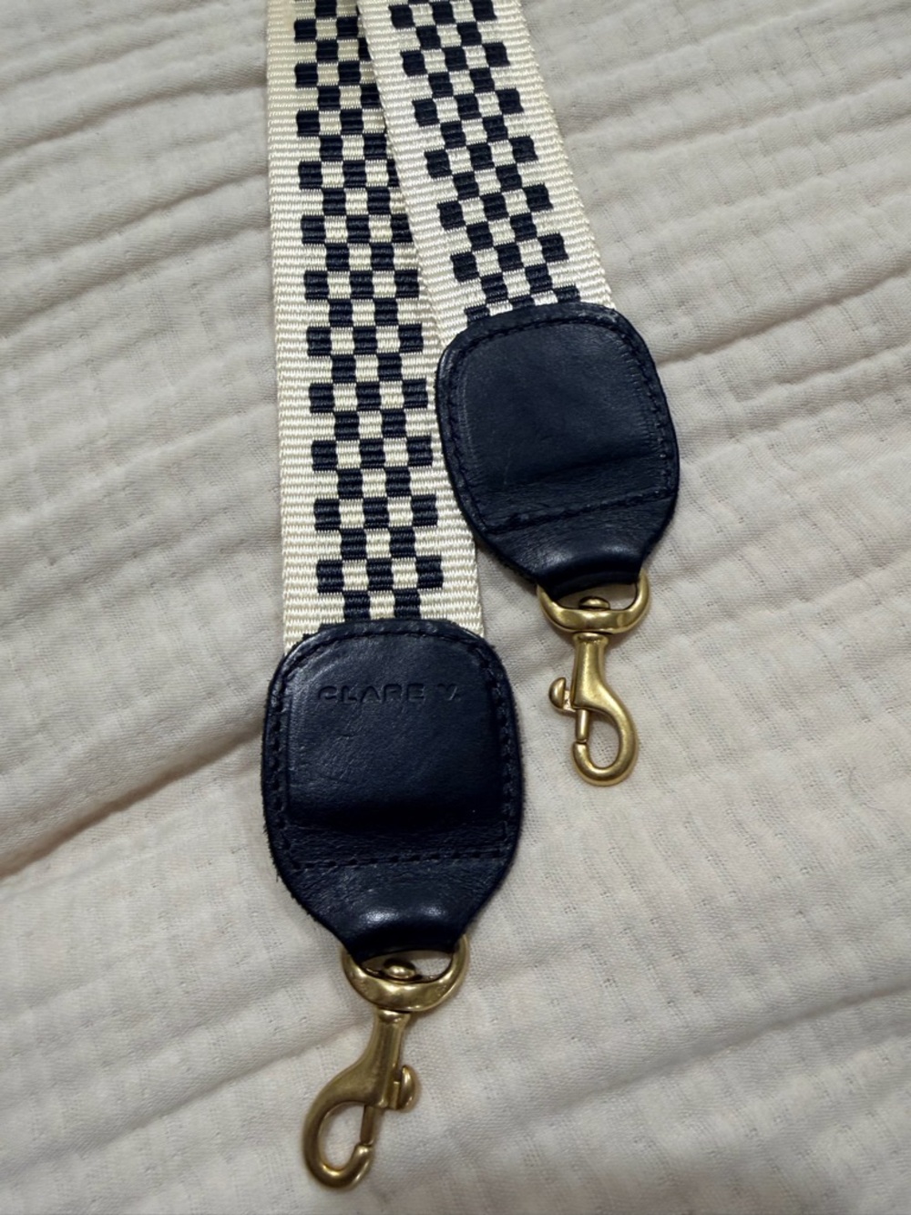 Clare V. Black and cream checkered crossbody strap - Picture 2 of 7